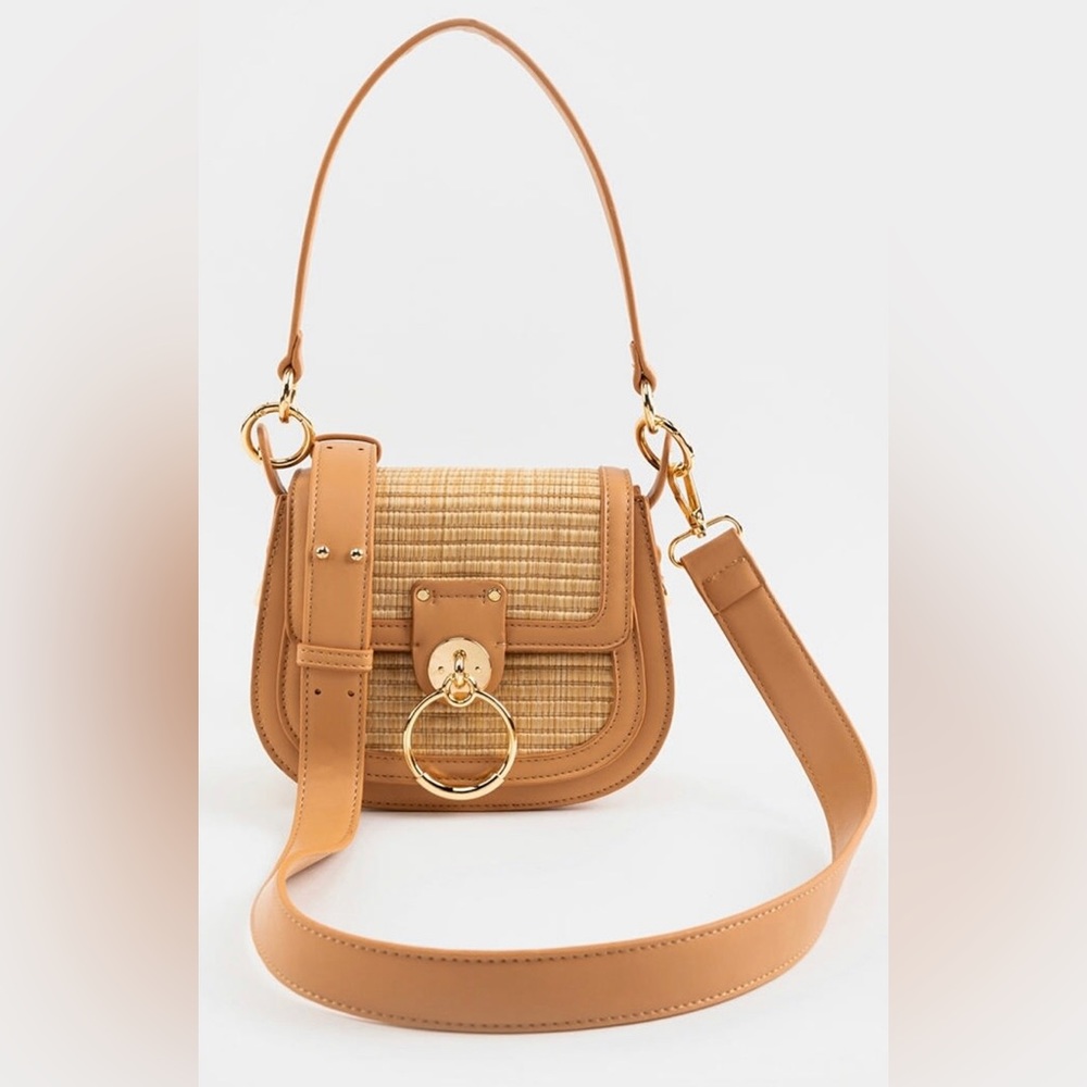 NWT Karla O Ring Straw Crossbody